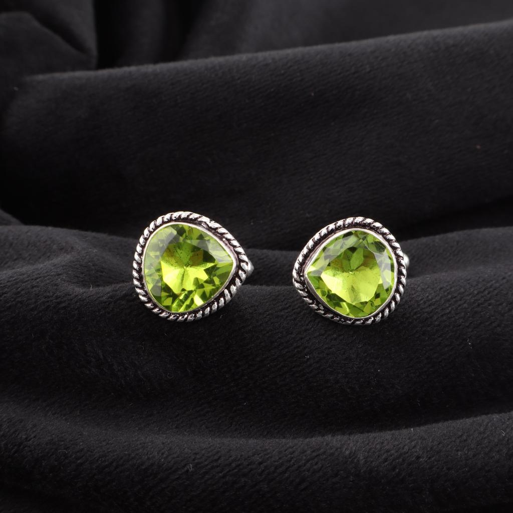 Peridot Gemstone 925 Sterling Silver Jewelry Handmade Cufflinks 0.62" For Gift CL-8-5