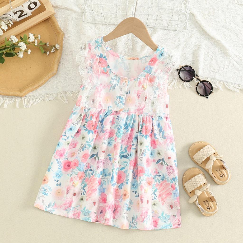 Summer Girls Floral Chiffon Dress Cute Princess Toddler Baby Party Sundress Lightweight Breathable Outfit