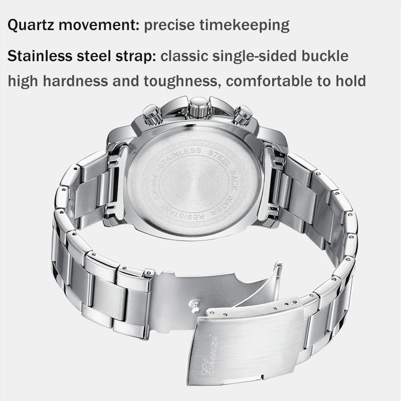 Mens Watch Square Dial Fashion Quartz Wrist Watches Multifunctional Chronograph Waterproof Luminous Gifts Box