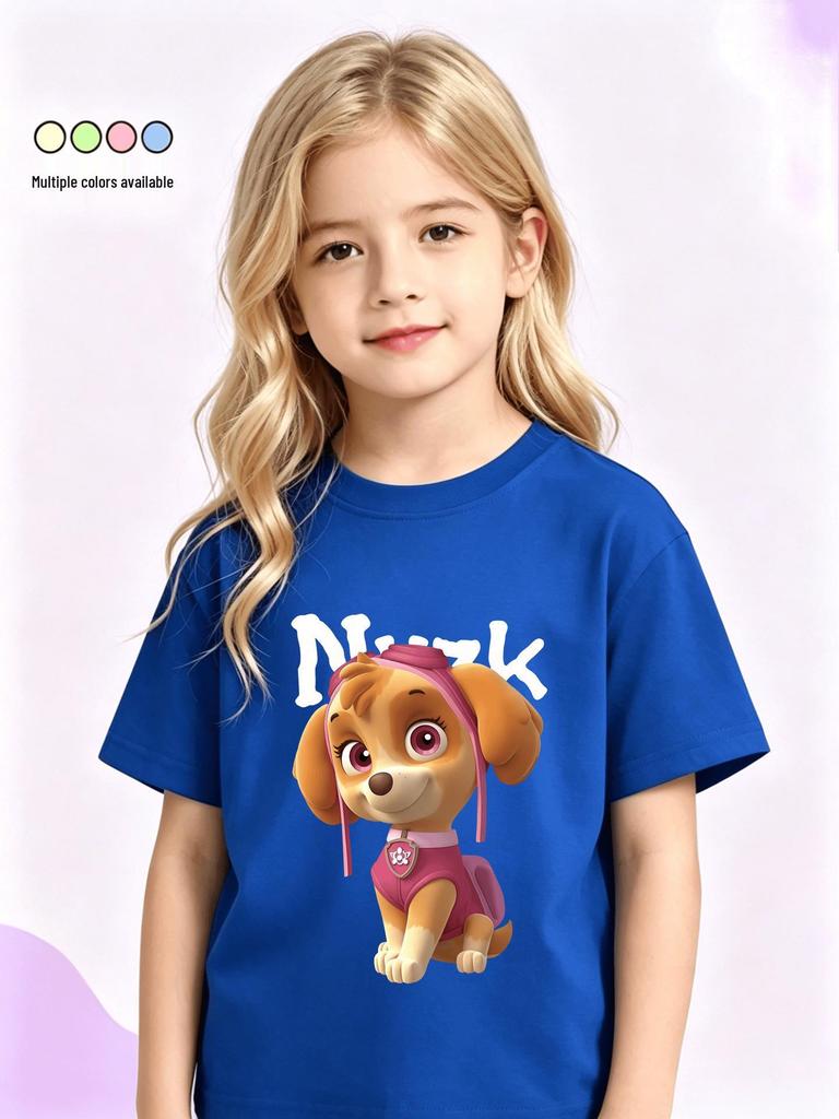 Girls' Cartoon Anime Print Short Sleeve Cotton T-shirt