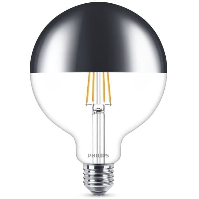 PHILIPS LED Globe Filament Calotte Argentée 8 Équivalent 50W E27 - Claire Blanc Chaud Comp Variateur