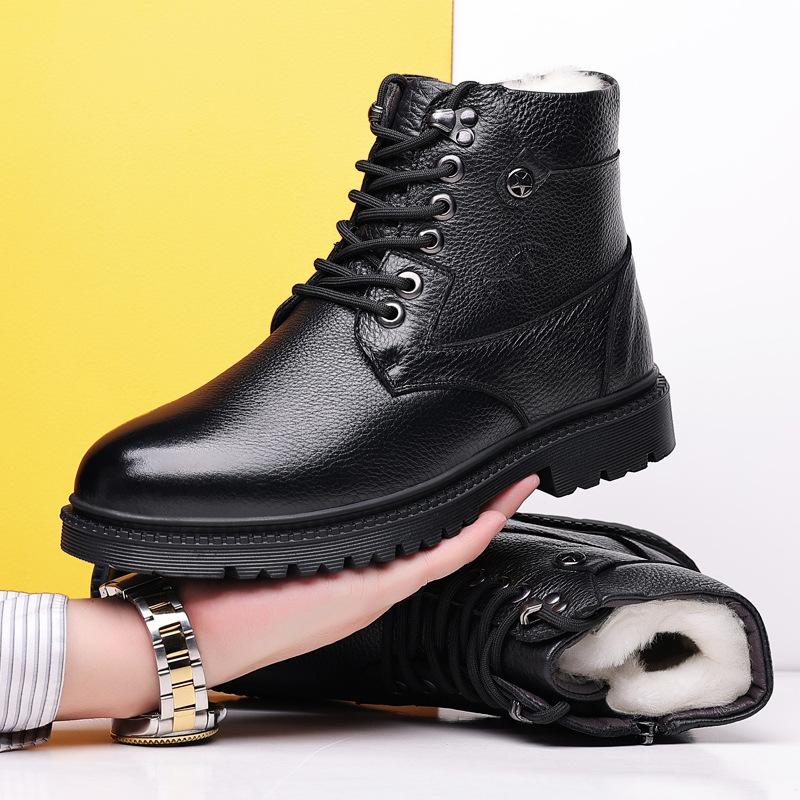 Martin Boots Men's Winter Black Tooling British Style Recreational Locomotive Leather Boots Men's Non-slip Velvet Thermal Cotton Boots
