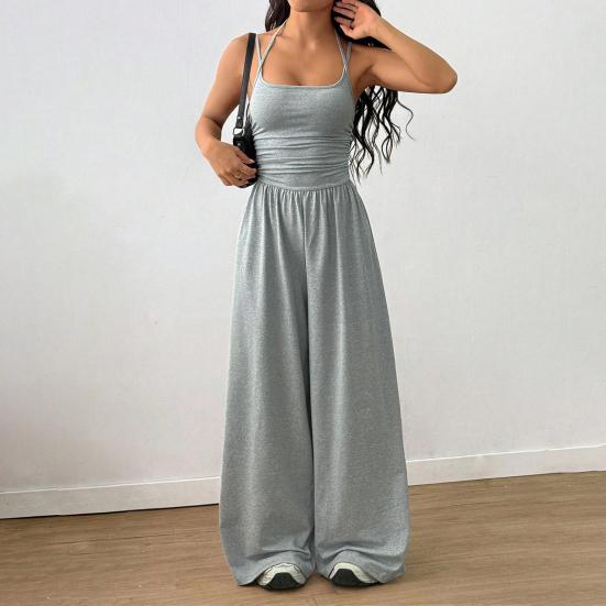 Workout Jumpsuits for Women Spaghetti Strap Sleeveless One Piece Overalls Wide Leg Long Pants Rompers Sexy Backless Yoga Outfits