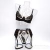 New sexy lingerie with mesh patchwork embroidery floral bra garter belt four-piece set for women