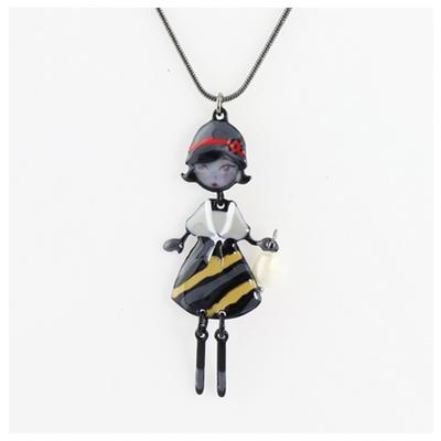 [R6247] - Designer Necklace 'Lilipoupettes' (articulated Doll) Gray - 65x30 Mm