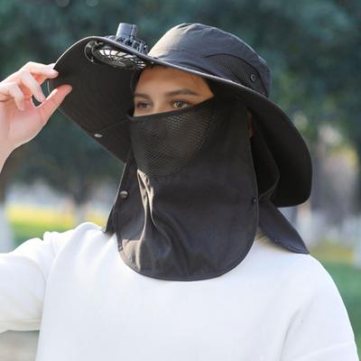 Solar Fan Hat with Face Guard Neck Flap UPF 50+ UV Protection Hat with Solar Fan USB Rechargeable Breathable Men Summer Outdoor Fishing Wide
