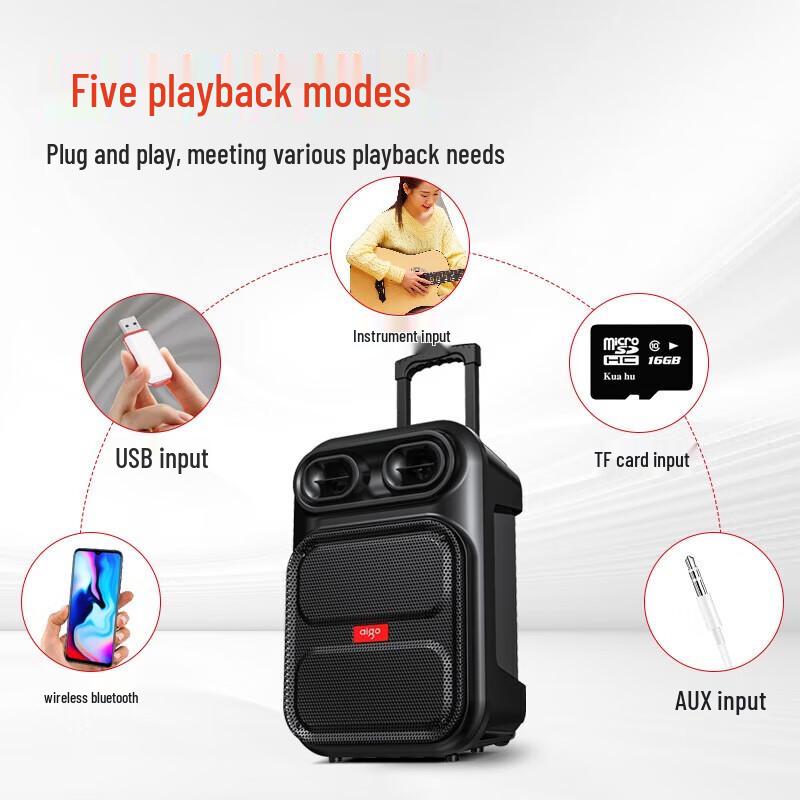 Aigo S56 12-inch Portable Bluetooth Trolley Speaker with Microphone CN plug (adapter included)