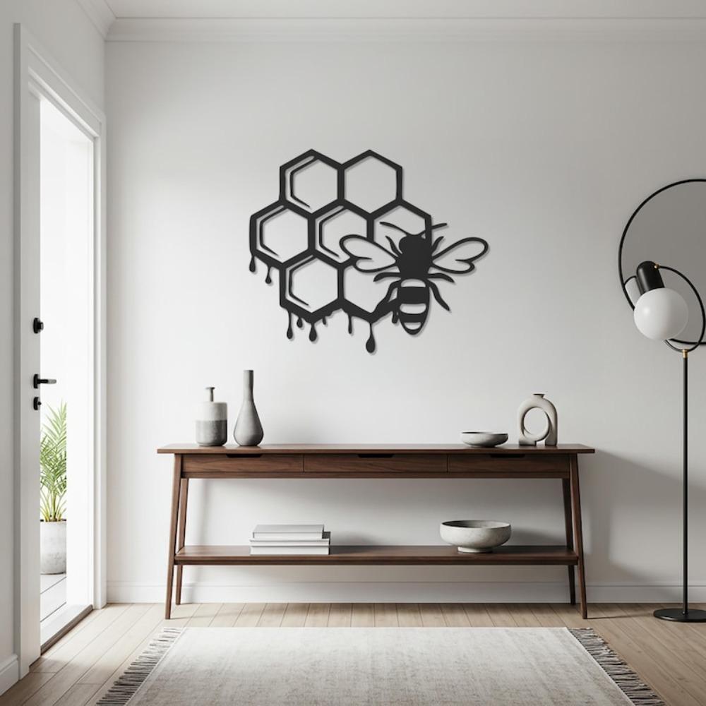 Modern Bee Metal Wall Art for Farmhouse Kitchen