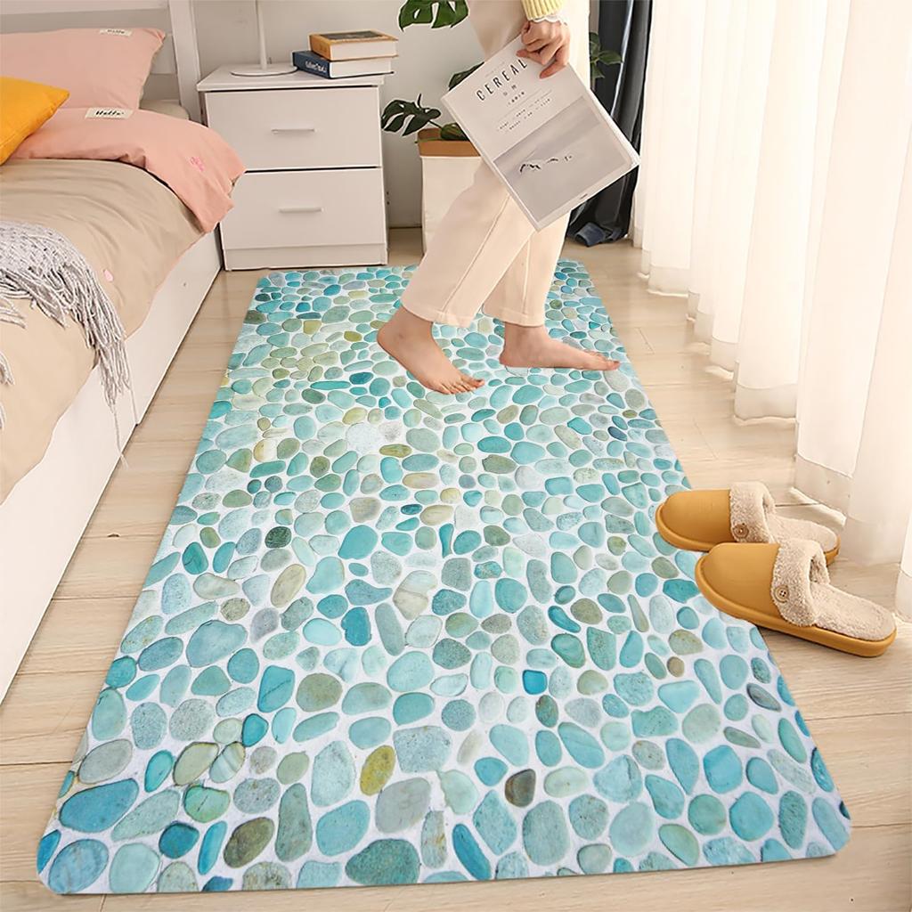Bathroom Uses Absorbent Non Slip Bath Mats, Kitchen Floor Mats, Artistic Small Stone 3D Carpets (24x16 Inches), and Flannel Memo