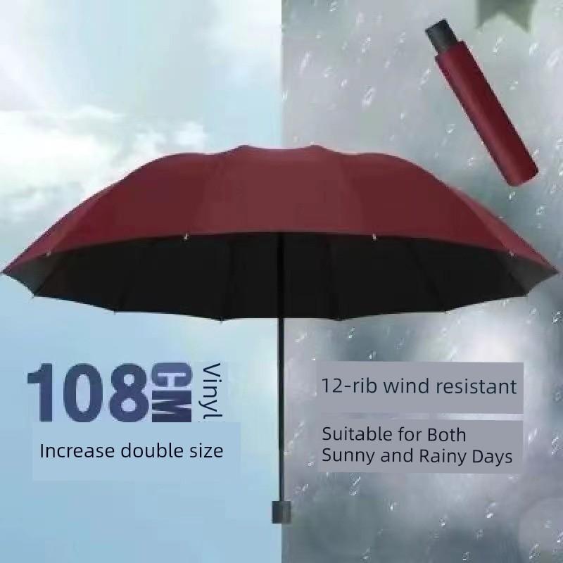 Extra-Large Ten-Rib Sunshade Umbrella, Business-Grade Black-Coated Double Sun Umbrella, Folding Umbrella