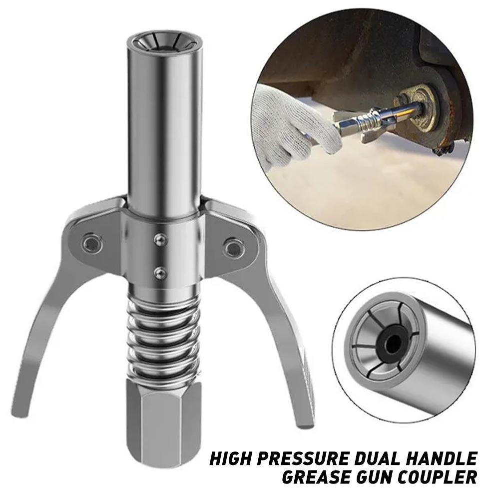 

High Pressure Dual Handle Grease Gun Coupler Grease Nozzle Quick Lock Clamp Car Oil Syringe Tool Lubricant Tip