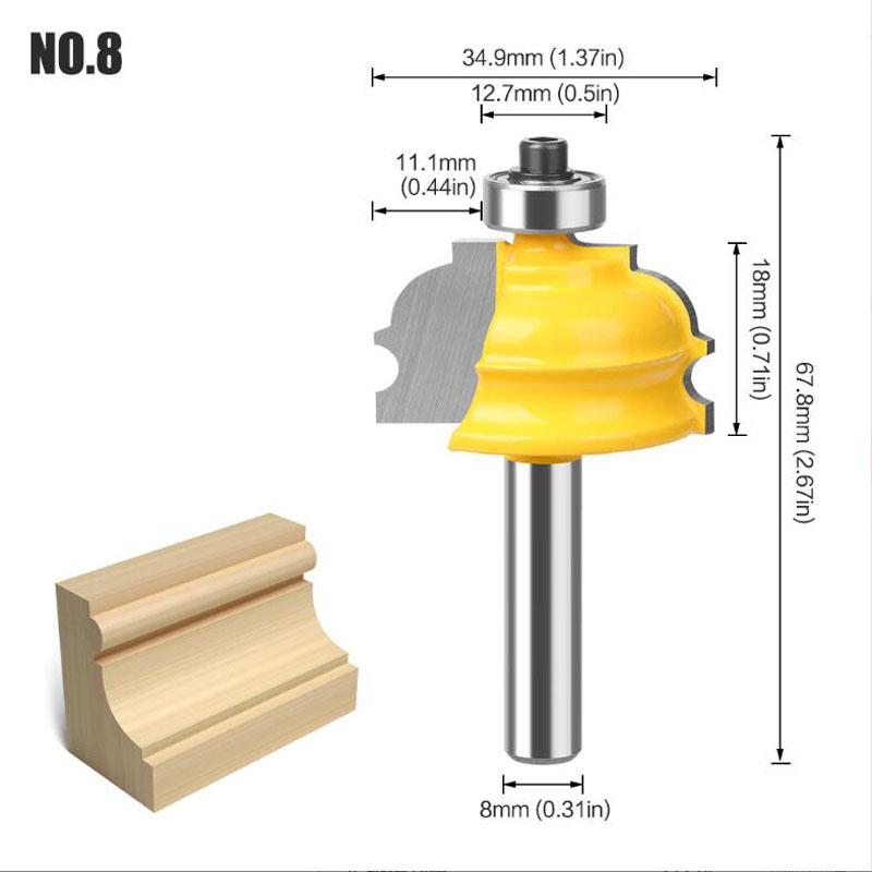 Architectural Molding Handrail Router Bit Casing Base CNC Line Woodworking Cutters Face Mill 8mm Shank