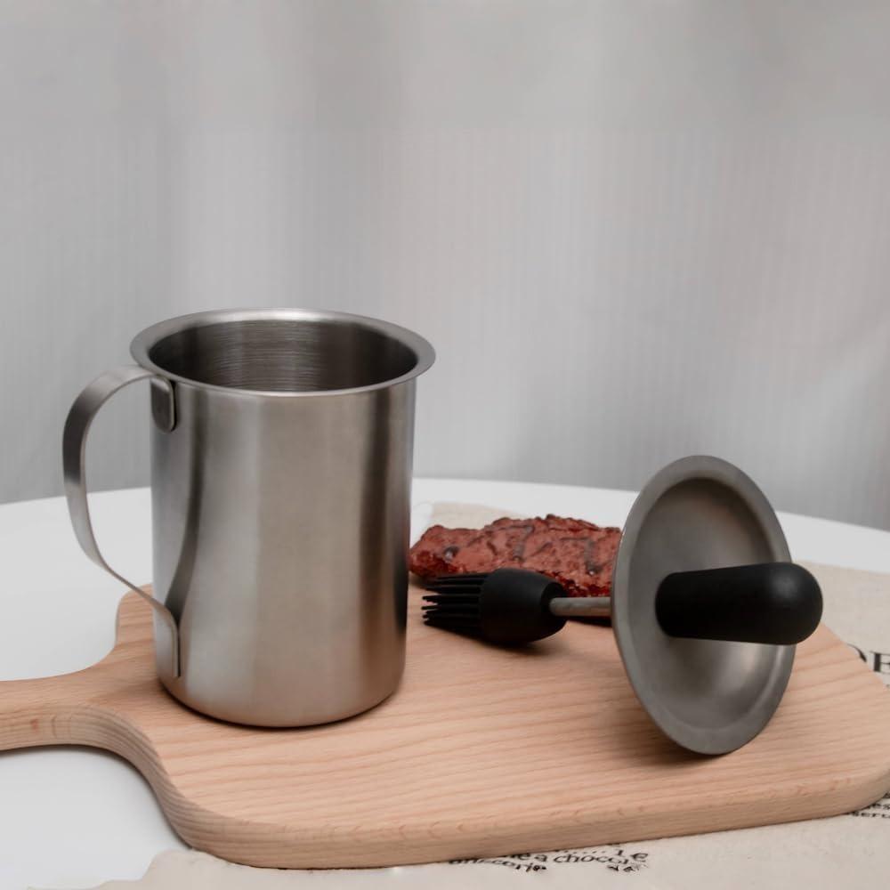 Stainless Steel Basting Pot Set Rust-proof Dustproof Lid Sauce Basting Pot with Brush Grilling Basting Pot Pancake