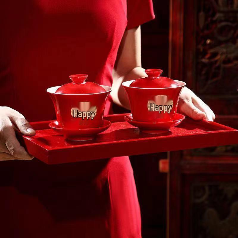 Tying the Knot Ceramic Wedding Tea Cups with Lids - DIY Handmade Decoration