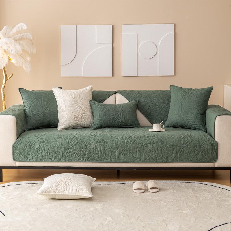 Four Seasons Universal Cotton Quilted Embroidered Leaf Sofa Cushion Solid Color Modern Non-slip Sofa Cushion Towel
