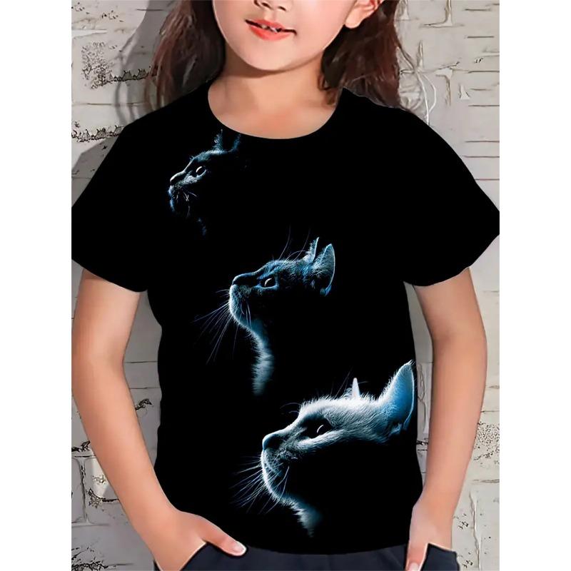 

Новые забавные животные кошки 3D принт футболки для девочек модные вечерние топы с короткими рукавами футболки 2025 повседневные футболки одежда для девочек 100