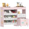 Kids Toy Storage Unit with 11 Bins, Cabinet, Top Shelves, 3 Stickers, for Nursery, Playroom, Pink