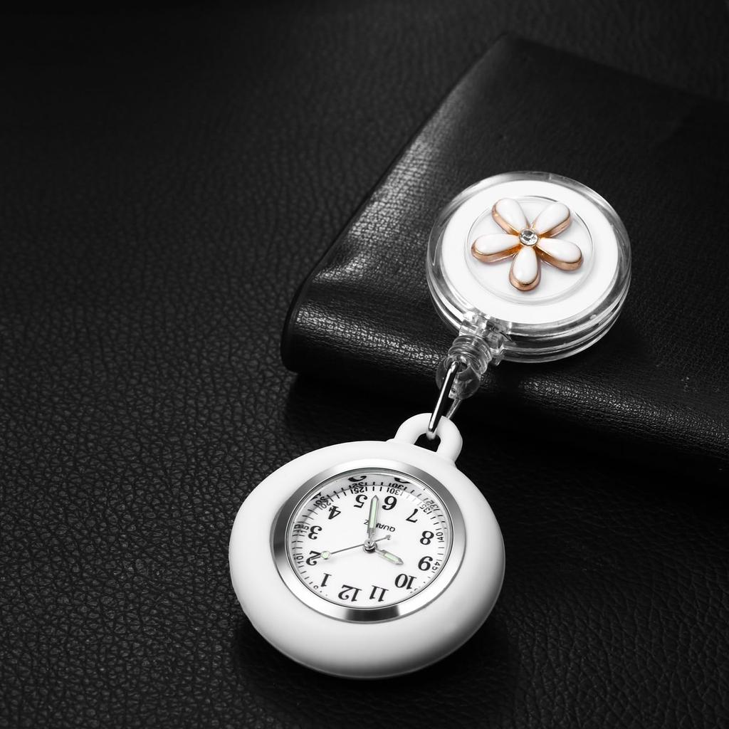 Ceas de asistentă cu silicon și extensibil, cu floare drăguță, cuarț, de buzunar, accesorii de asistentă, cadou perfect pentru asistente medicale și personal de îngrijire a copiilor, cu clip de zi,