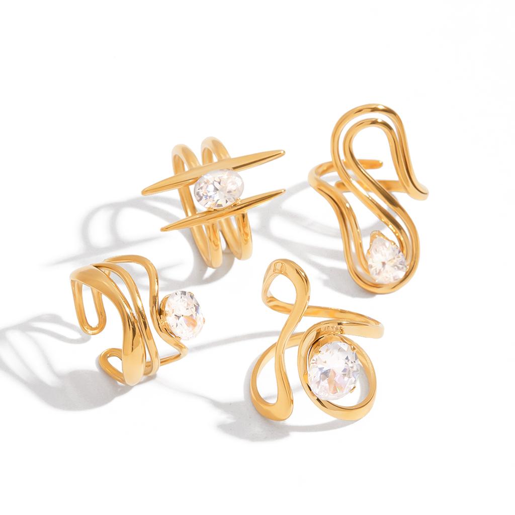 Youthway Aaa Shinny Cubic Zirconia Thin Ring For Women Irregular Geometric Stainless Steel High Quality Finger Jewelry New Gift