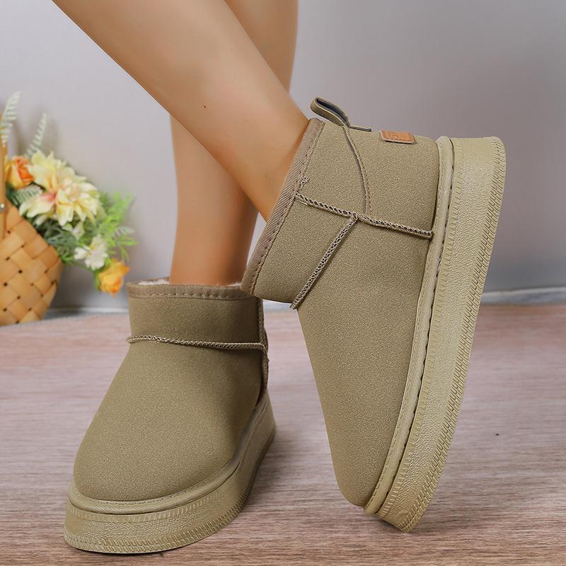 2024 Neue Verdickte Plüsch-Stiefeletten Damenmode Wildlederimitat Rutschfeste Schneestiefel Frau Komfort Weiche Sohle Plateau Baumwollschuhe