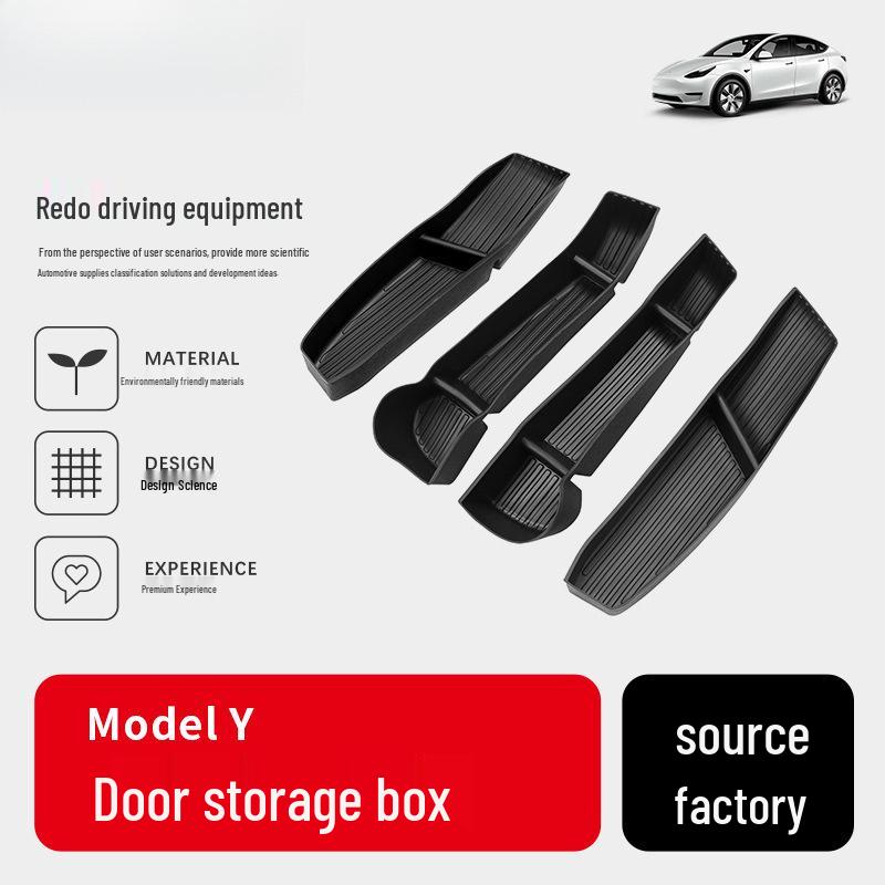 Tesla Model Y Door Storage Box: TPE Waterproof, Soft Rubber, Anti-Slip Car Interior Accessory