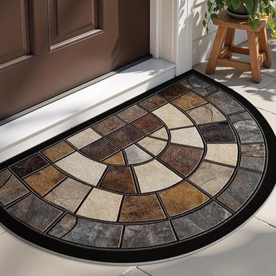 Tapis Semi-Circulaire Style Vintage Tapis Décoratif Doux Antidérapant Tapis Esthétique Impression 2D pour Porte d'Entrée Décor de Patio