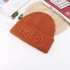Korean Style Fashion Letter Printed Wool Hat for Women In Autumn and Winter Warm Pullover Cold Hat Showing Face Small Ear Protection Knit Hat Trendy