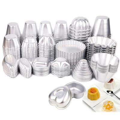 10pcs/lot Various Design Fluted Edge Wavy Flower Cup Boat Round Shape Aluminium Tart Mould Jelly Pudding Cup Cupcake Mold Baking