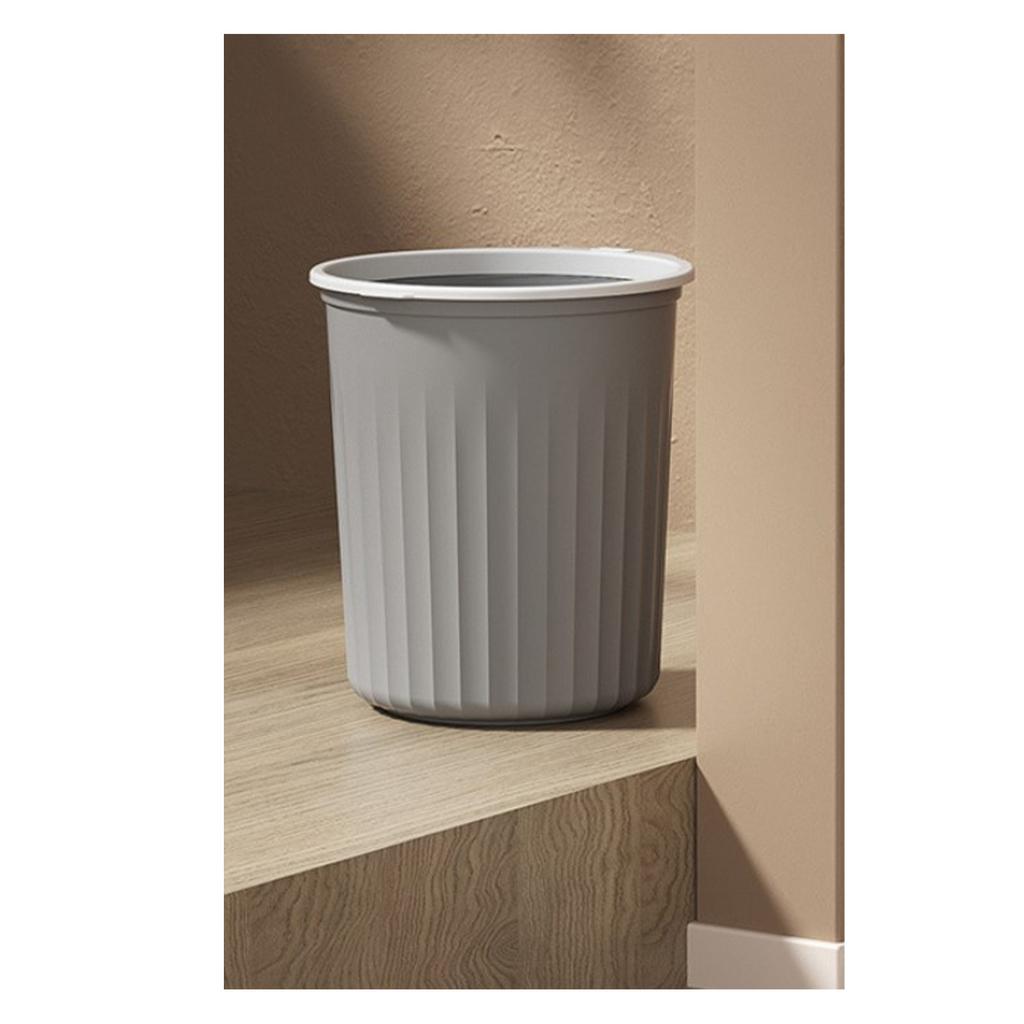 Garbage Container Bin Round Shaped Large Capacity Trash Can with Pressing Ring for Household Gray