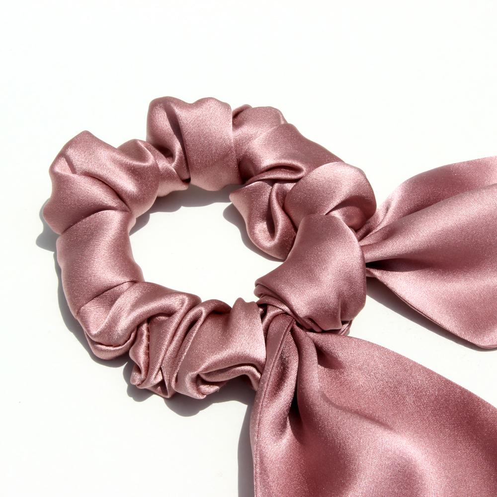 100% Pure Silk Bunny Ear Scrunchies Bow Bowknot Knotted Scrunchy Hair Bands Elastic Ties Ponytail Holder for Women,Girls 1 Piece