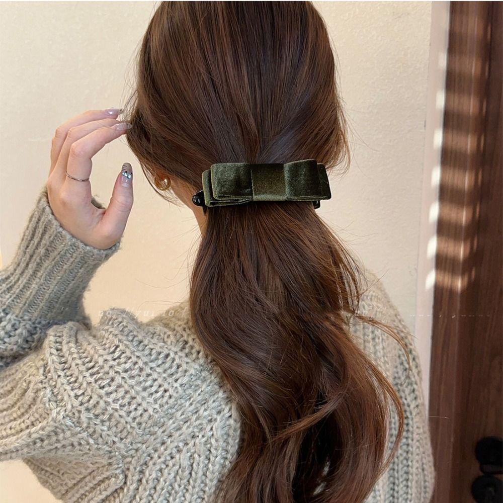 Cloth Red Velvet Bow Hair Clip Black Bow Vertical Clip Bowknot Banana Clip  New Year Headwear