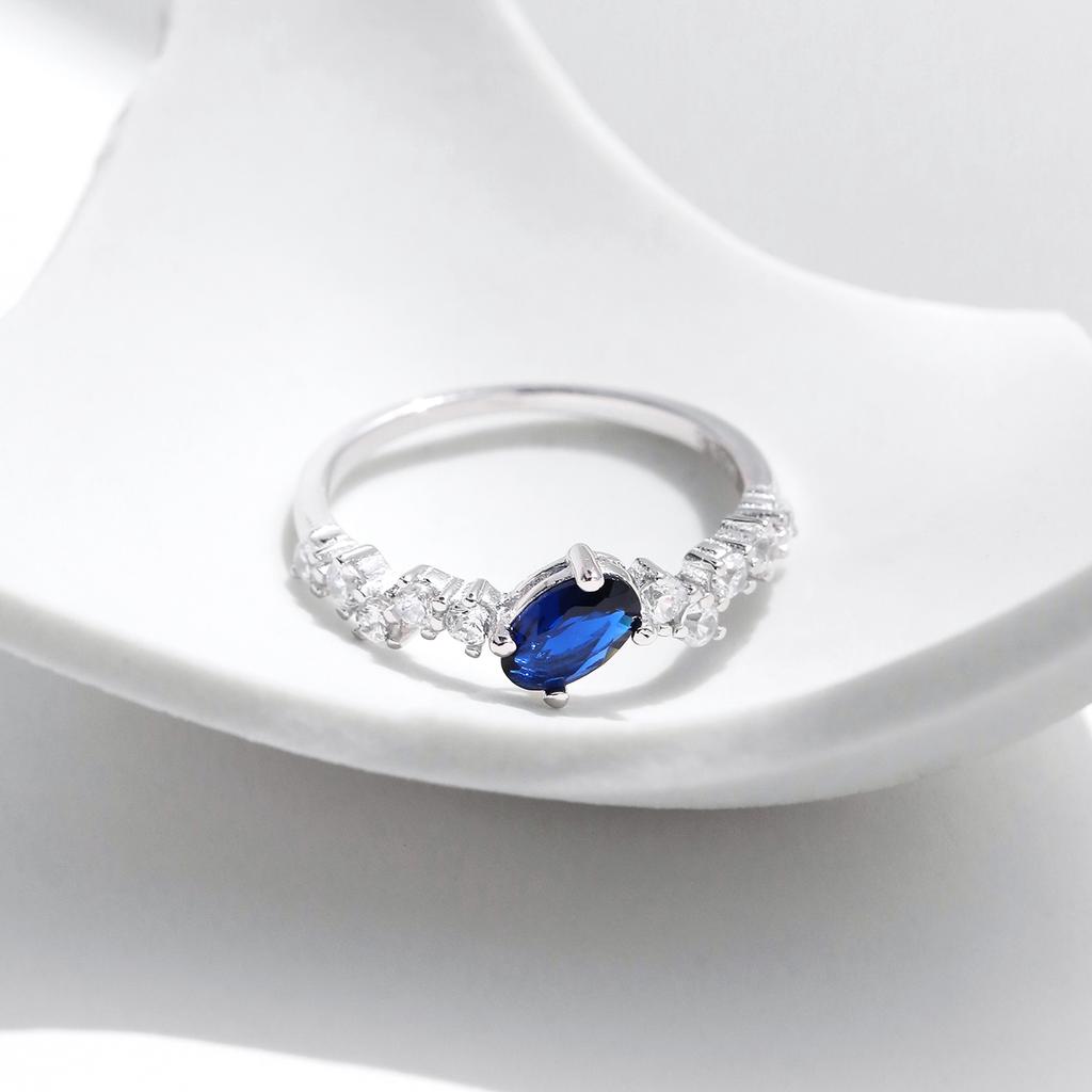 MODIAN 925 Silver Classic Royal Blue Zirconia Ring Vintage Shiny Statement Rings For Women Anniversary Jewelry