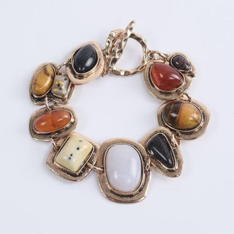 1 Stück Persönlichkeit Punk Metall Vergoldet Unregelmäßige Halskette Schmuck Boho Ethnischer Stil Vintage Harzstein Armbänder Für Frauen