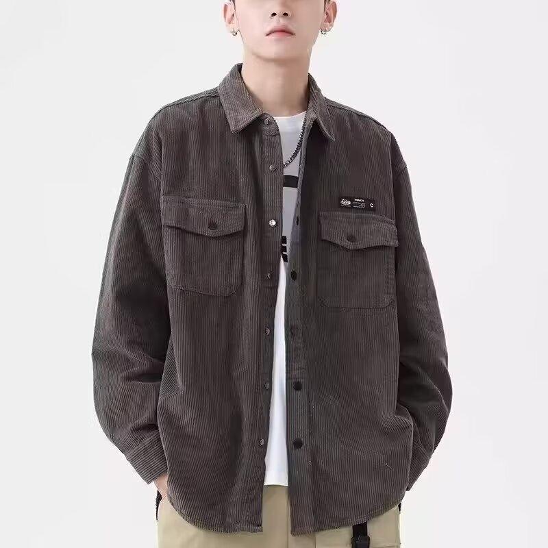 Retro Corduroy Shirt Men'S Spring And Autumn Shirt Casual Workwear Men'S Coat Long Sleeved Top Plus Size
