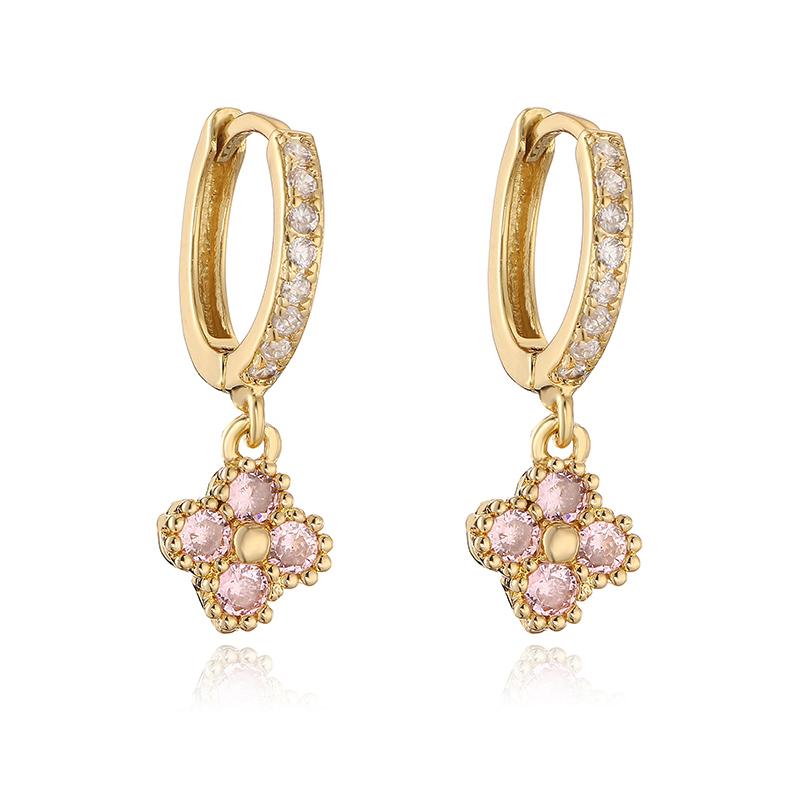 Women Gold Plated Brass Crystal Zirconia Flower Dangle Earrings Hollow Out Design Fashion Jewelry 1 Pair