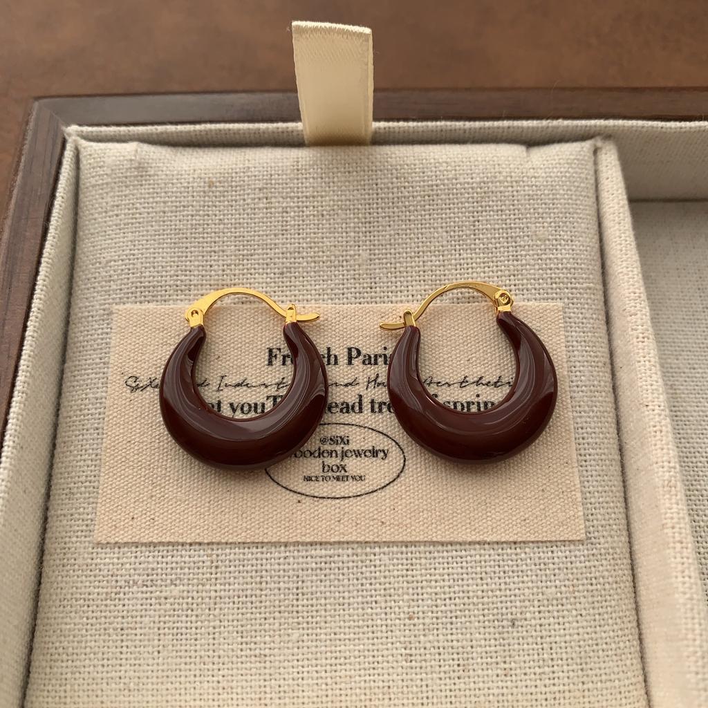 Burgundy Enamel Flower Ring Earrings Earrings Women'S Fashion Personality Temperament Advanced Sense Light Luxury Exquisite Autumn And Winter Earrings