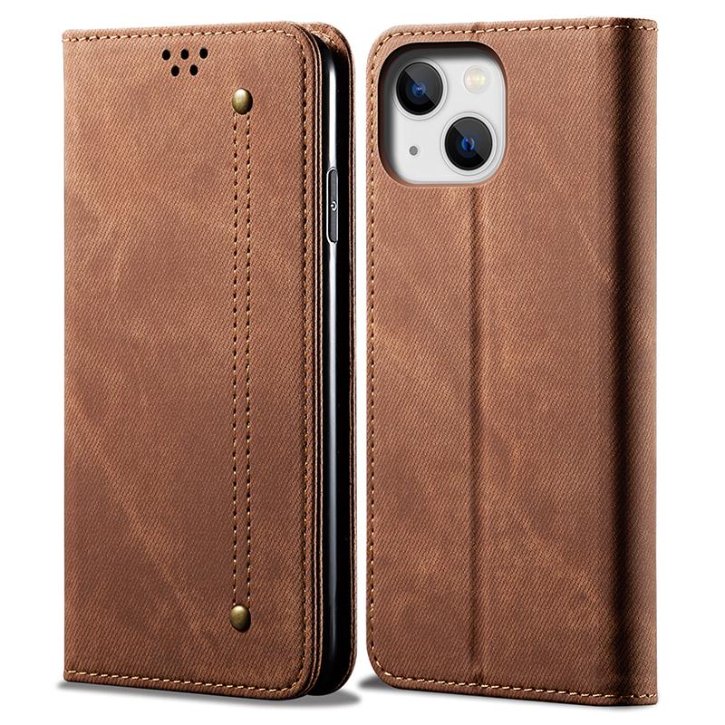 

Чехол для телефона для iPhone 15, Кошелек-подставка, Чехол для мобильного телефона из ПУ кожи с текстурой джинсовой ткани Coffee