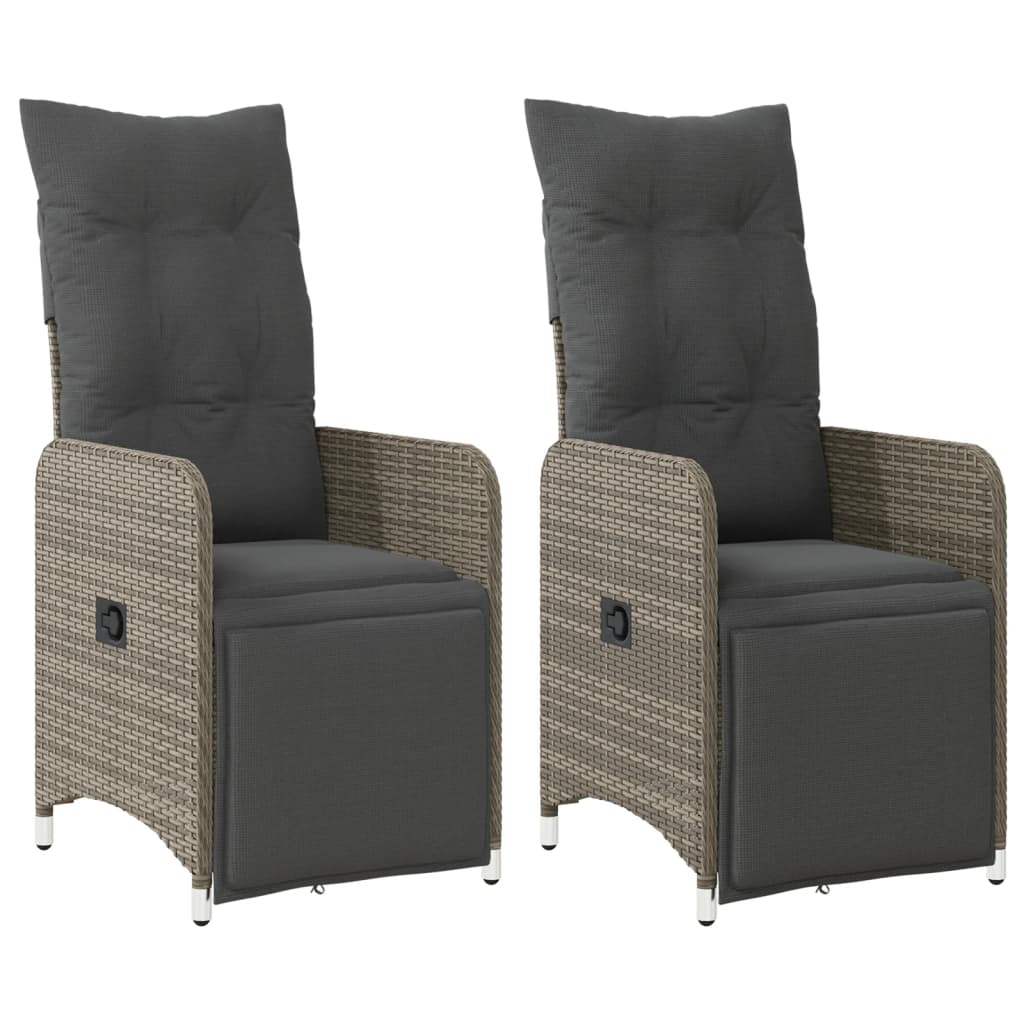 Garten-Sessel mit Kissen 2 Stk. Verstellbar Grau Poly-Rattan