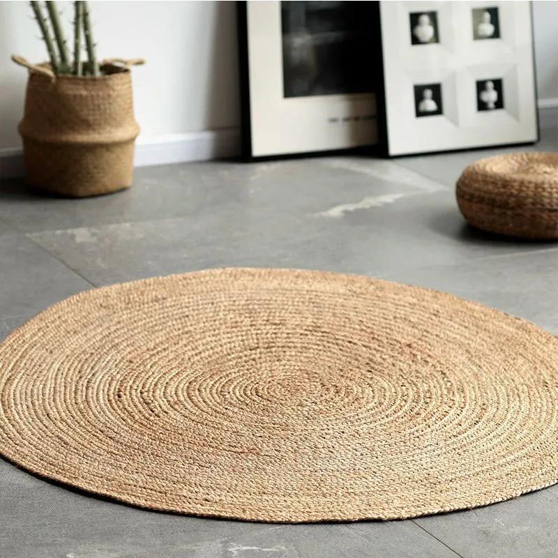 Rugs Carpets for Home Living Room Bedroom Jute Round Rug Natural Plants Rug Reversible Braided Modern Rustic Look Mats