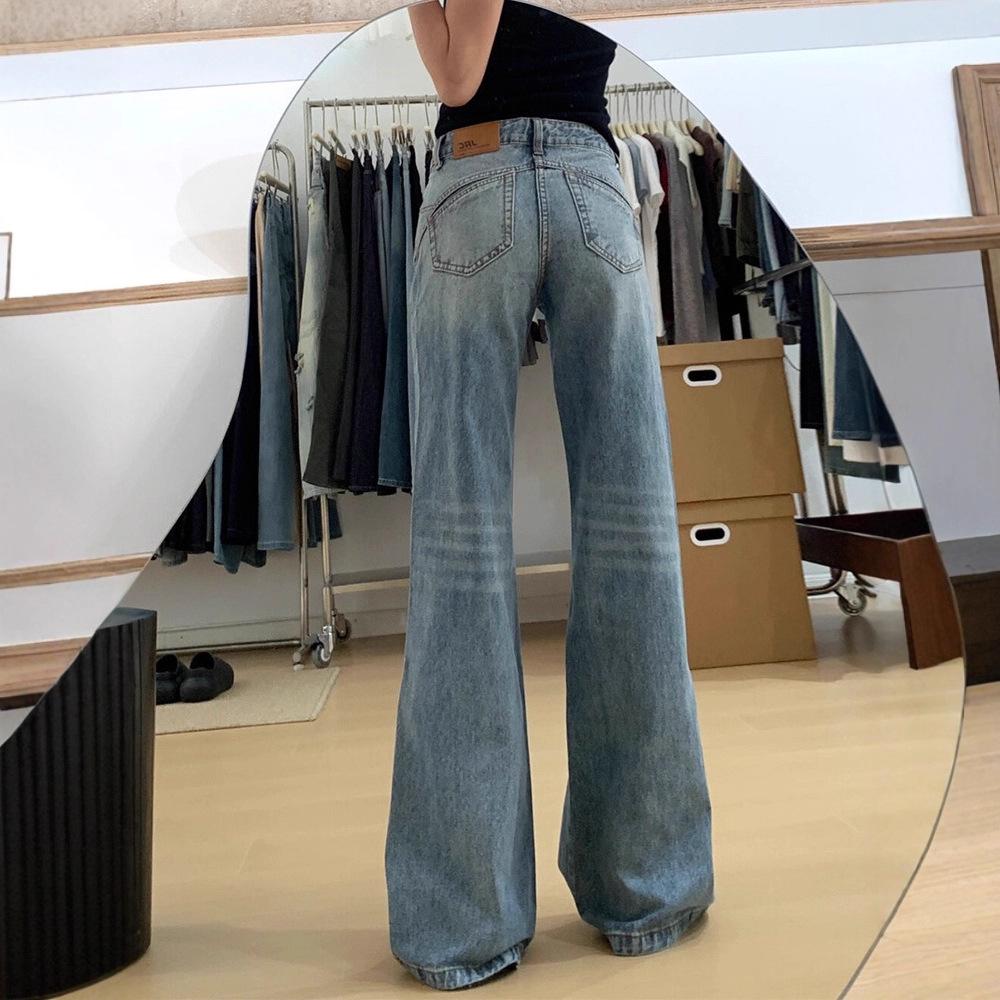 Women's 2025 American Retro Low-Waisted Micro-Flare Jeans - Loose, Slim, Straight Leg, Floor-Length