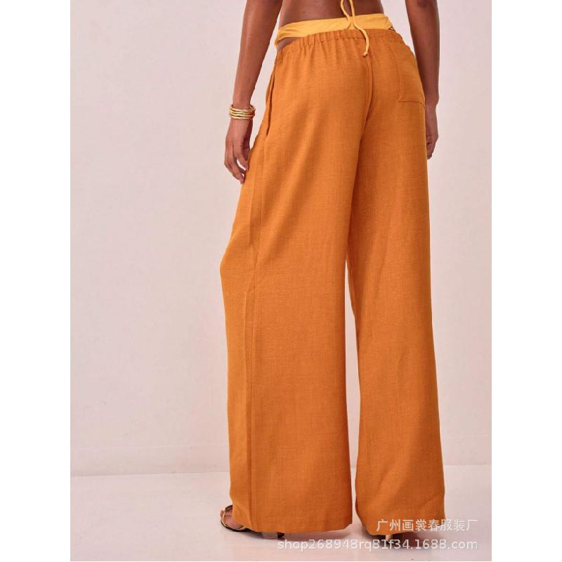Drawstring Loose Solid Color High-Waisted Wide-Leg Pants Casual Pants 2026 Spring Women's Fashion