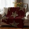 Burgundy Leopard Star Motif Soft Flannel Blanket Breathable Warm Throw for Office Car Sofa Kids Room Birthday Xmas Gift