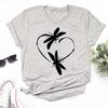 New Love Heart Dragonfly Print Women T-Shirt Fashion Casual Short Sleeves Ladies O-Collar T Shirts Streetwear Graphic Print Tops
