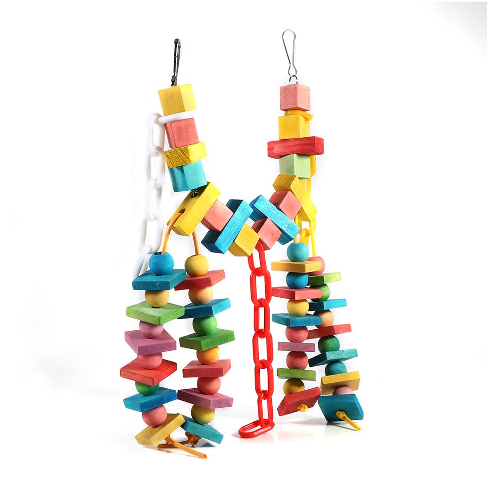 Colorful Parrot Cage Wood Chew Bite Toys Pet Bird Hanging Swing Scratcher Perch