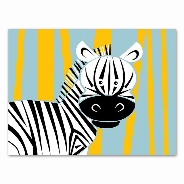 Yellow Lion Canvas Painting Baby Room Decor Cartoon Animals Wall Art Nordic Zebra Plakat Wall Pictures For Baby Kids Room No Frame