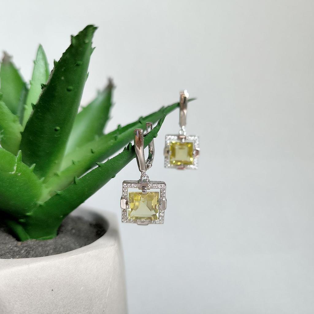 Silberne Ohrringe mit natürlichem grünem Quarz 10,08 ct, Zirkonia (2162292)