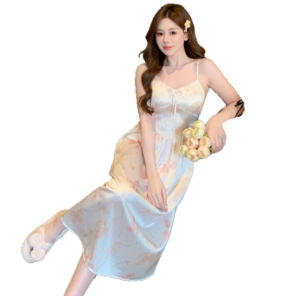 Sexy women's pajamas small breasts pure desire suspender pajamas idyllic small floral long skirts with chest pads hot loungewear