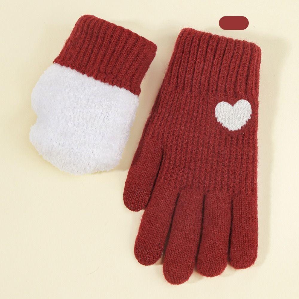 Women's Knitted Gloves Winter Velvet Thickened Warm Gloves Solid Color Touchscreen Gloves