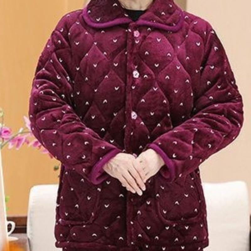 Three-layer thickened coral fleece pajamas loungewear semicircular jujube