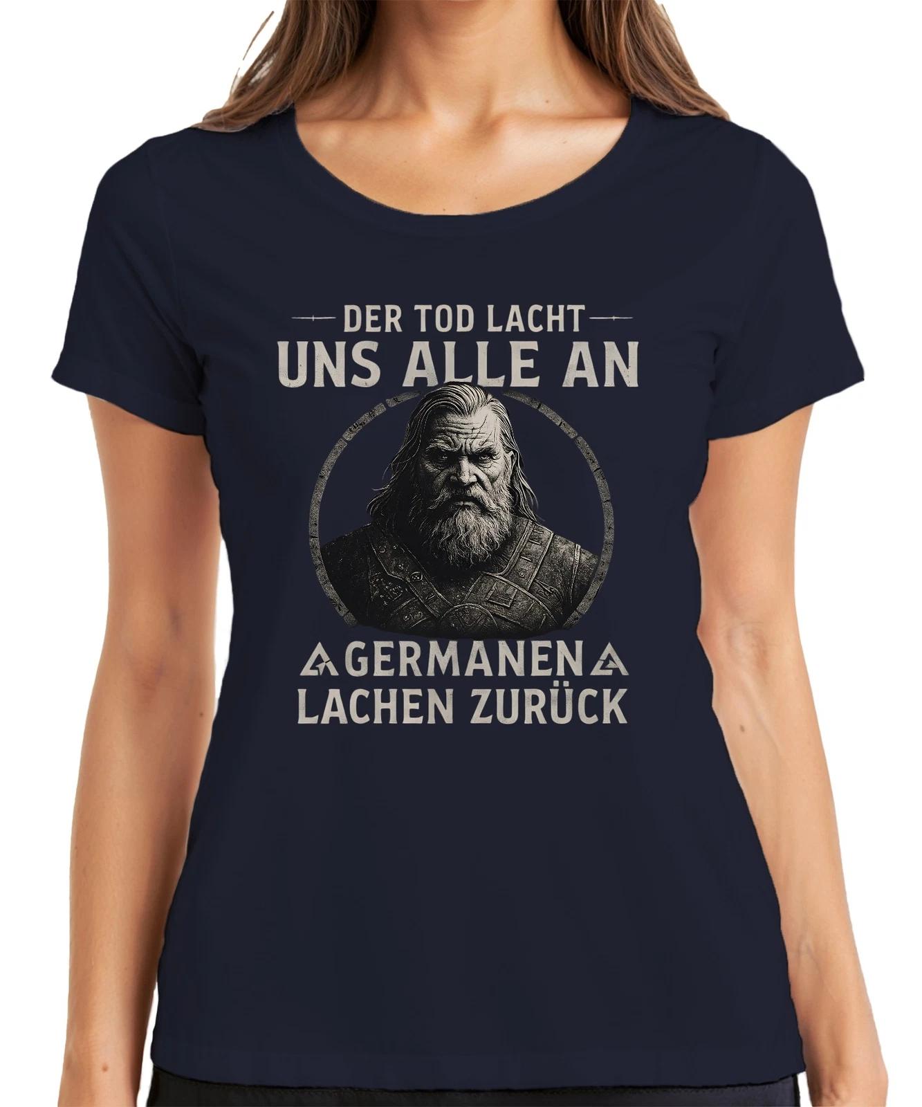 Wikinger Spruch Der Tod lacht uns alle an Lustig Spruch Valhalla Damen T-Shirt M